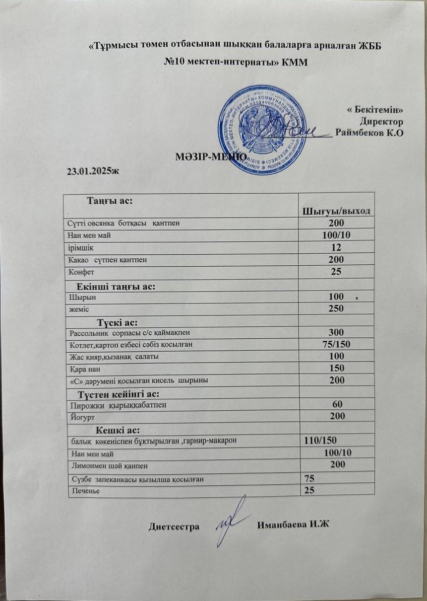 Ас мәзірі 23.01.25 ж.